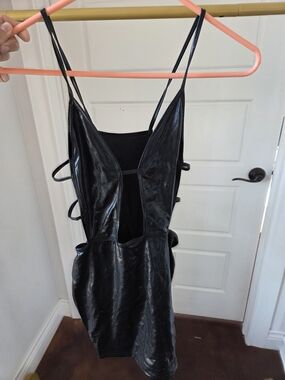 Black Faux Leather Strappy Mini Dress